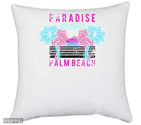 UDNAG White Polyester 'Beach | Paradise Palm Beach' Pillow Cover [16 Inch X 16 Inch]