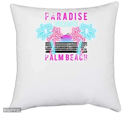 UDNAG White Polyester 'Beach | Paradise Palm Beach' Pillow Cover [16 Inch X 16 Inch]-thumb0