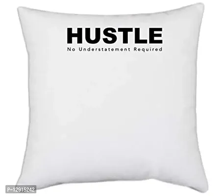 UDNAG White Polyester 'Hustle | No Understatment Required' Pillow Cover [16 Inch X 16 Inch]