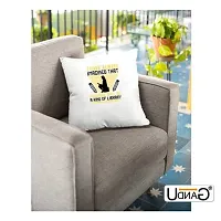 UDNAG White Polyester 'Reading | I Have Always Imagined That Paradise Will be a Kind of Library' Pillow Cover [16 Inch X 16 Inch]-thumb2