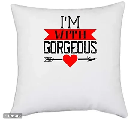 UDNAG White Polyester 'Couple | i am with Gorgeous' Pillow Cover [16 Inch X 16 Inch]