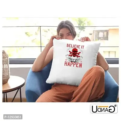 UDNAG White Polyester 'Team Coach | Believe it and it Will Happen' Pillow Cover [16 Inch X 16 Inch]-thumb2