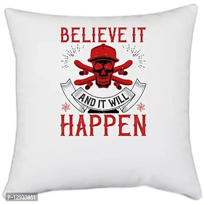 UDNAG White Polyester 'Team Coach | Believe it and it Will Happen' Pillow Cover [16 Inch X 16 Inch]-thumb0