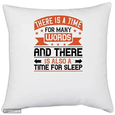 UDNAG White Polyester 'Sleeping | There is a time for Many Words, and There is Also a time for Sleep 02' Pillow Cover [16 Inch X 16 Inch]