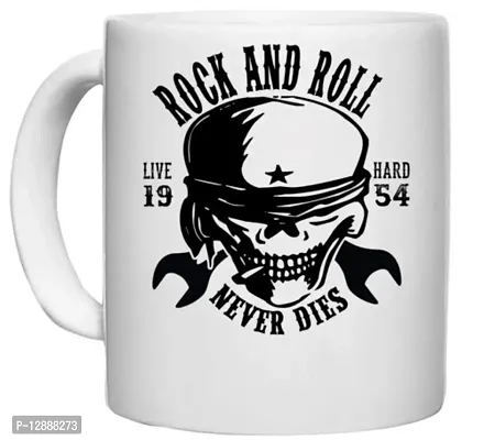 UDNAG White Ceramic Coffee / Tea Mug 'Death | Rock and roll' Perfect for Gifting [330ml]