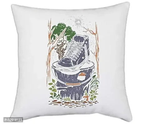 UDNAG White Polyester 'Illustration | Shoe, Bucket' Pillow Cover [16 Inch X 16 Inch]-thumb0