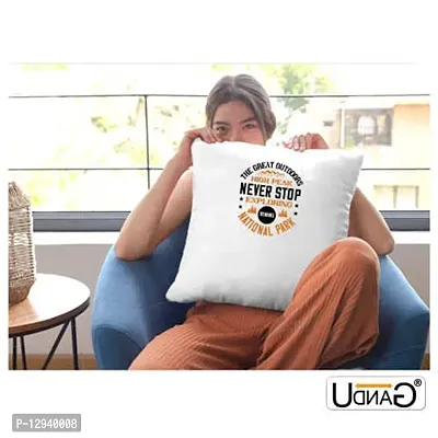 UDNAG White Polyester 'Adventure Mountain | The Great Outdoor Mountain Since 1986' Pillow Cover [16 Inch X 16 Inch]-thumb2