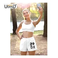 UDNAG Unisex Regular fit 'Dog | Love' Polyester Shorts [Size S/28In to XL/40In] White-thumb2