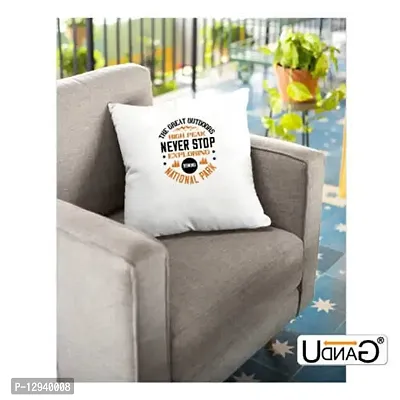 UDNAG White Polyester 'Adventure Mountain | The Great Outdoor Mountain Since 1986' Pillow Cover [16 Inch X 16 Inch]-thumb3