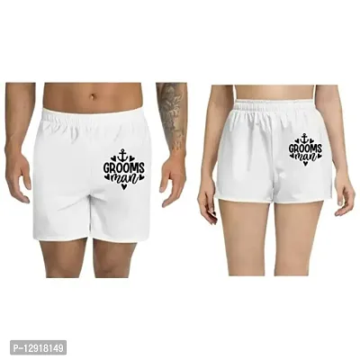 UDNAG Unisex Regular fit 'Groom | Grooms Man' Polyester Shorts [Size S/28In to XL/40In] White