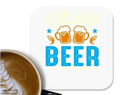 UDNAG MDF Tea Coffee Coaster 'Beer | Fish and Beer' for Office Home [90 x 90mm]