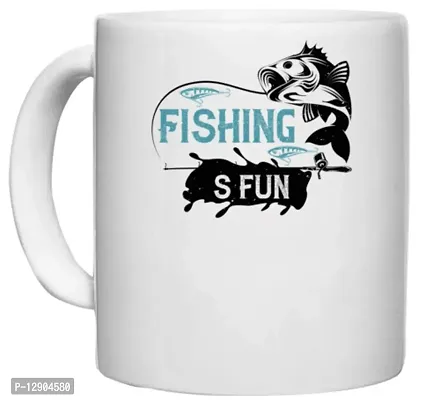UDNAG White Ceramic Coffee / Tea Mug 'Fishing | Fishing is Fun 01' Perfect for Gifting [330ml]