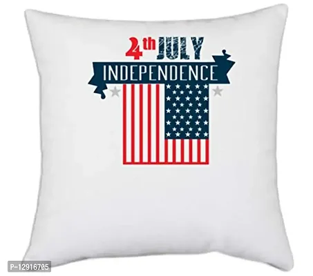 UDNAG White Polyester 'American Independance Day | 4th July Independent' Pillow Cover [16 Inch X 16 Inch]-thumb0