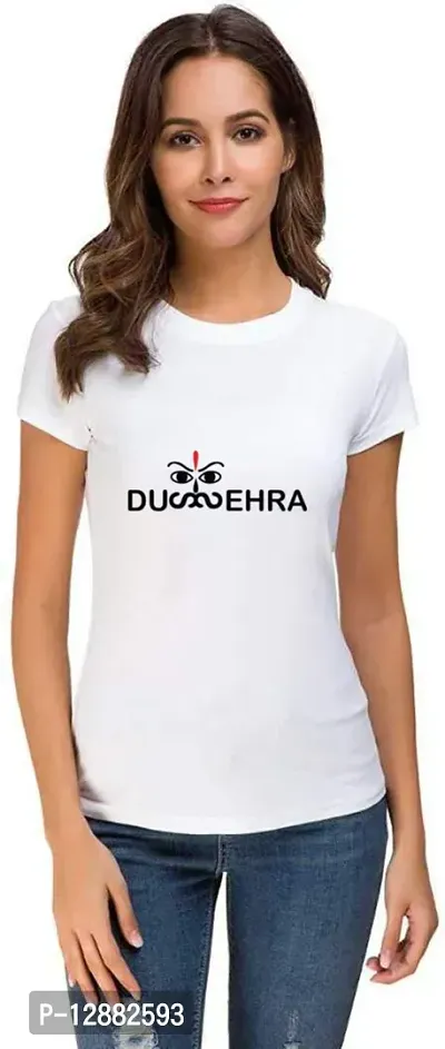 UDNAG Unisex Round Neck Graphic 'Navratri | Dushehra' Polyester T-Shirt (White, Large)-thumb4