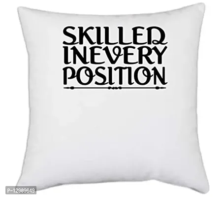 UDNAG White Polyester 'Skilled | Skilled inevery Position' Pillow Cover [16 Inch X 16 Inch]