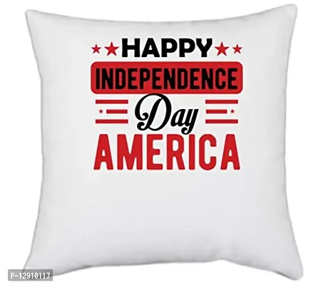 UDNAG White Polyester 'American Independance Day | Happy independece Day America' Pillow Cover [16 Inch X 16 Inch]