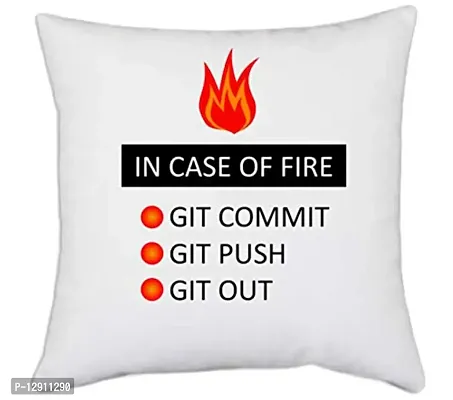 UDNAG White Polyester 'Coder | in case of fire git Commit git Push git Out' Pillow Cover [16 Inch X 16 Inch]-thumb0