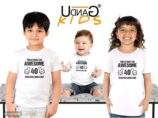 UDNAG ? Unisex Round Neck Graphic 'Awesome | This is What an Awesome 40 Years Old Looks Like' Polyester T-Shirt White [Size 2YrsOld/22in to 7XL/56in]-thumb5