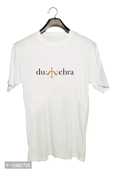 UDNAG Unisex Round Neck Graphic 'Navratri | Dushehra' Polyester T-Shirt (White, Large)-thumb0