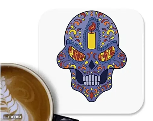 UDNAG MDF Tea Coffee Coaster 'Illustration | Yellow Candle Head Sugar Skull' for Office Home [90 x 90mm]