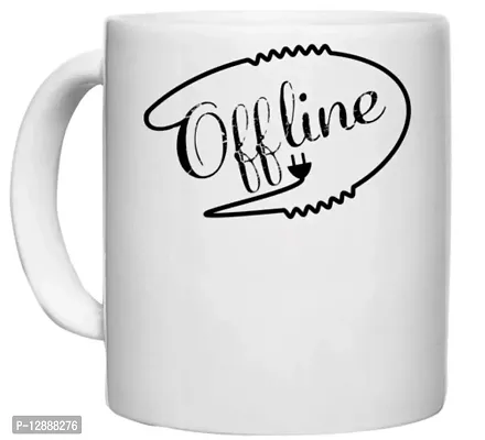 UDNAG White Ceramic Coffee / Tea Mug 'Offline | Off line' Perfect for Gifting [330ml]