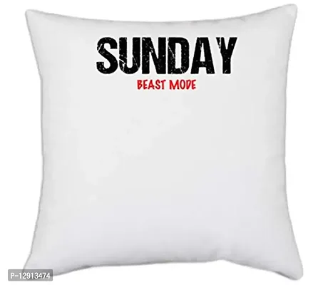 UDNAG White Polyester 'Beast Mode | Sunday Beast Mode' Pillow Cover [16 Inch X 16 Inch]