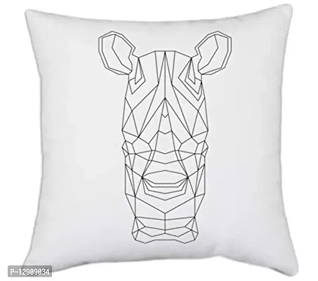 UDNAG White Polyester 'Geometry | Rhino Head Geometry' Pillow Cover [16 Inch X 16 Inch]