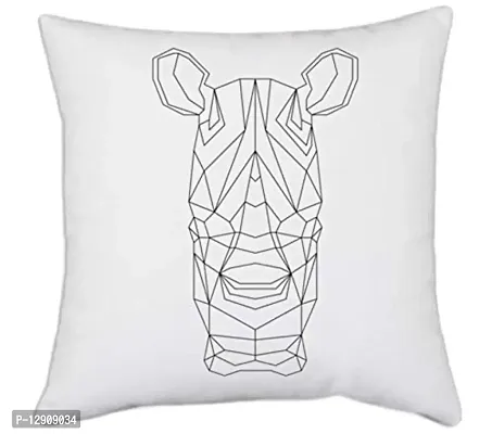 UDNAG White Polyester 'Geometry | Rhino Head Geometry' Pillow Cover [16 Inch X 16 Inch]-thumb0