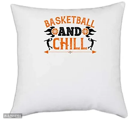 UDNAG White Polyester 'Basketball | Basketball & chill' Pillow Cover [16 Inch X 16 Inch]