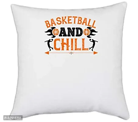 UDNAG White Polyester 'Basketball | Basketball & chill' Pillow Cover [16 Inch X 16 Inch]-thumb0