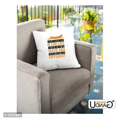 UDNAG White Polyester 'Surfing | Surfing is Like Life. Every Wave and Every Day are Different' Pillow Cover [16 Inch X 16 Inch]-thumb3