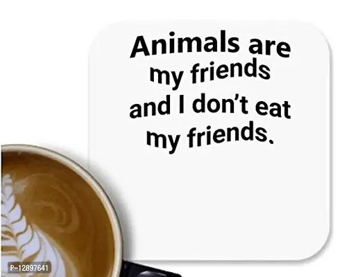 UDNAG MDF Tea Coffee Coaster 'Animals | Animals are My Friends' for Office Home (90 x 90mm)