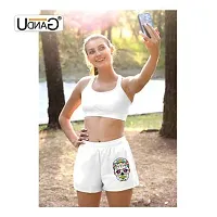 UDNAG Unisex Regular fit 'Illustration | Multicolor Sugar Skull' Polyester Shorts [Size S/28In to XL/40In] White-thumb2