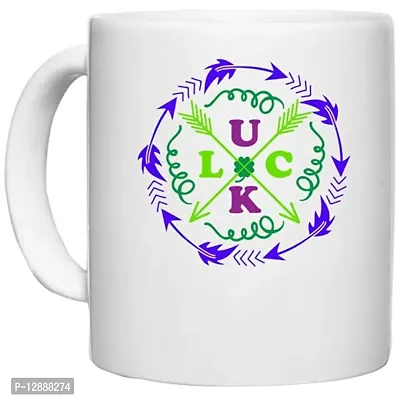 UDNAG White Ceramic Coffee / Tea Mug 'Luck | Luck' Perfect for Gifting [330ml]