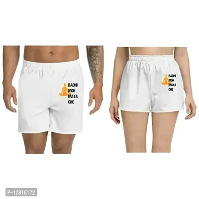 UDNAG Unisex Regular fit 'Gujju | Badi MOH Maya Che' Polyester Shorts [Size S/28In to XL/40In] White
