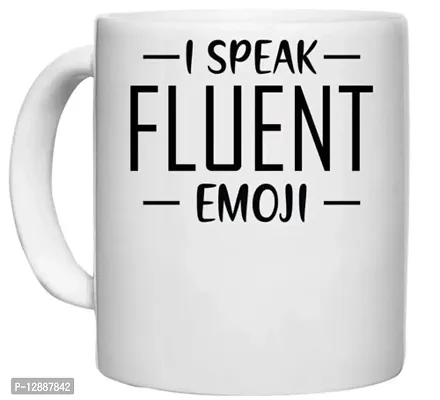 UDNAG White Ceramic Coffee / Tea Mug 'Emoji | I Speak Fluent' Perfect for Gifting [330ml]-thumb0