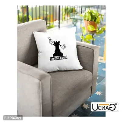 UDNAG White Polyester 'Chess | Chess Club' Pillow Cover [16 Inch X 16 Inch]-thumb3