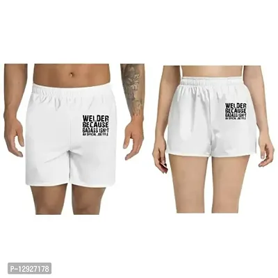 UDNAG Unisex Regular fit 'Welder | Welder Because Badass' Polyester Shorts [Size S/28In to XL/40In] White
