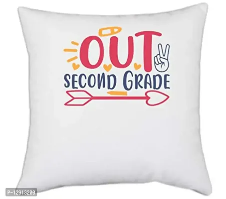 UDNAG White Polyester 'School | Peace Out Second Grade' Pillow Cover [16 Inch X 16 Inch]-thumb0