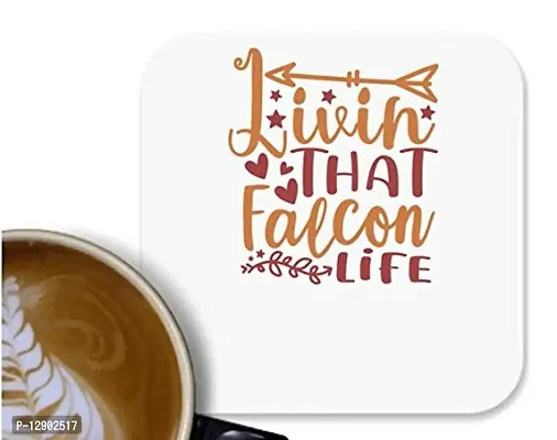 UDNAG MDF Tea Coffee Coaster 'Falcon | linin That Falcon Life' for Office Home [90 x 90mm]