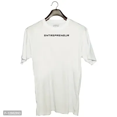 UDNAG Unisex Round Neck Graphic 'Enterpreneur' Polyester T-Shirt White [Size 2YrsOld/22in to 7XL/56in]