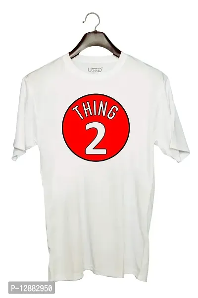 UDNAG Unisex Round Neck Graphic 'Thing | Thing 2' Polyester T-Shirt White [Size 2YrsOld/22in to 7XL/56in]