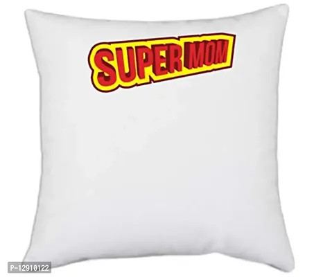 UDNAG White Polyester 'Mom,Red Yellow | Super Mom' Pillow Cover [16 Inch X 16 Inch]