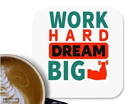 UDNAG MDF 'Dream | Work Hard Dream Big' Tea Coffee Coaster for Office Home [90 x 90mm]