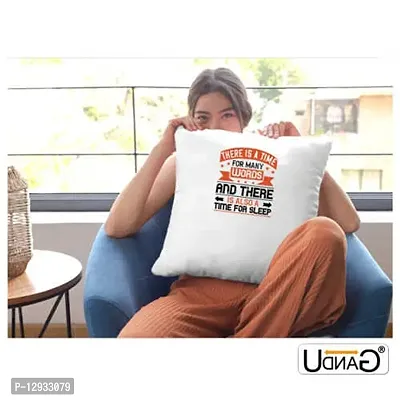 UDNAG White Polyester 'Sleeping | There is a time for Many Words, and There is Also a time for Sleep 02' Pillow Cover [16 Inch X 16 Inch]-thumb2