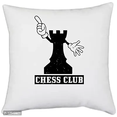 UDNAG White Polyester 'Chess | Chess Club' Pillow Cover [16 Inch X 16 Inch]