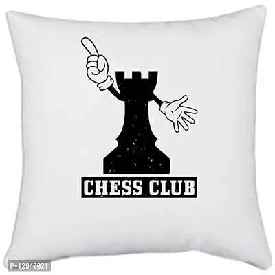 UDNAG White Polyester 'Chess | Chess Club' Pillow Cover [16 Inch X 16 Inch]-thumb0