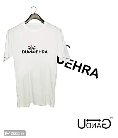 UDNAG Unisex Round Neck Graphic 'Navratri | Dushehra' Polyester T-Shirt (White, Large)-thumb2