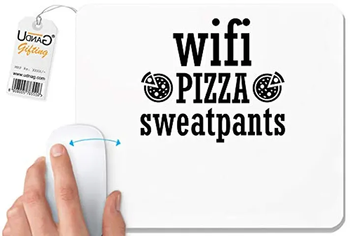 UDNAG White Mousepad 'Pizza, WiFi | WiFi Pizza' for Computer / PC / Laptop [230 x 200 x 5mm]