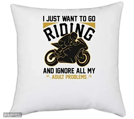 UDNAG White Polyester 'Riding | I just' Pillow Cover [16 Inch X 16 Inch]